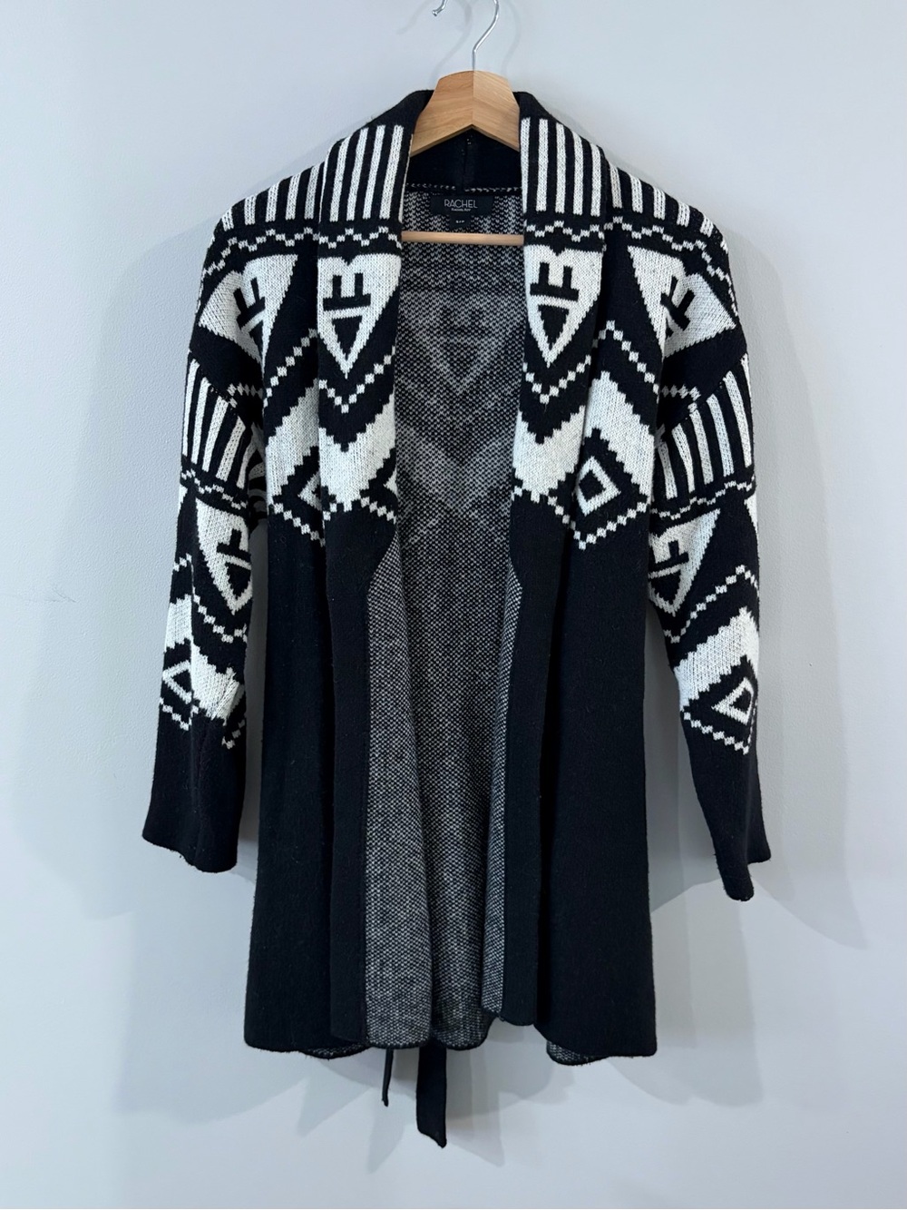 RACHEL Rachel Roy Black & White Geometric Open-Front Cardigan